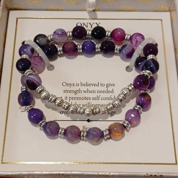 2 PC SHIVAM STERLING SILVER SPACER BEADS & PURPLE ONYX GEMSTONES BEADS STRETCH B - Picture 4 of 8